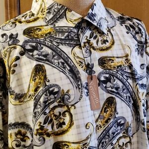 Karl knox grey yellow paisley abstract long sleeve